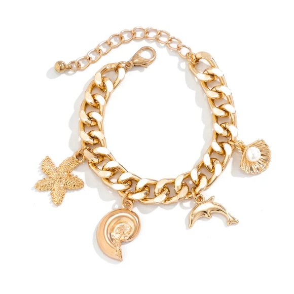 Bimini Beachwear Gold Sea Life Charm Bracelet - 18kt Gold Vermeil - Gift - Picture 4 of 4